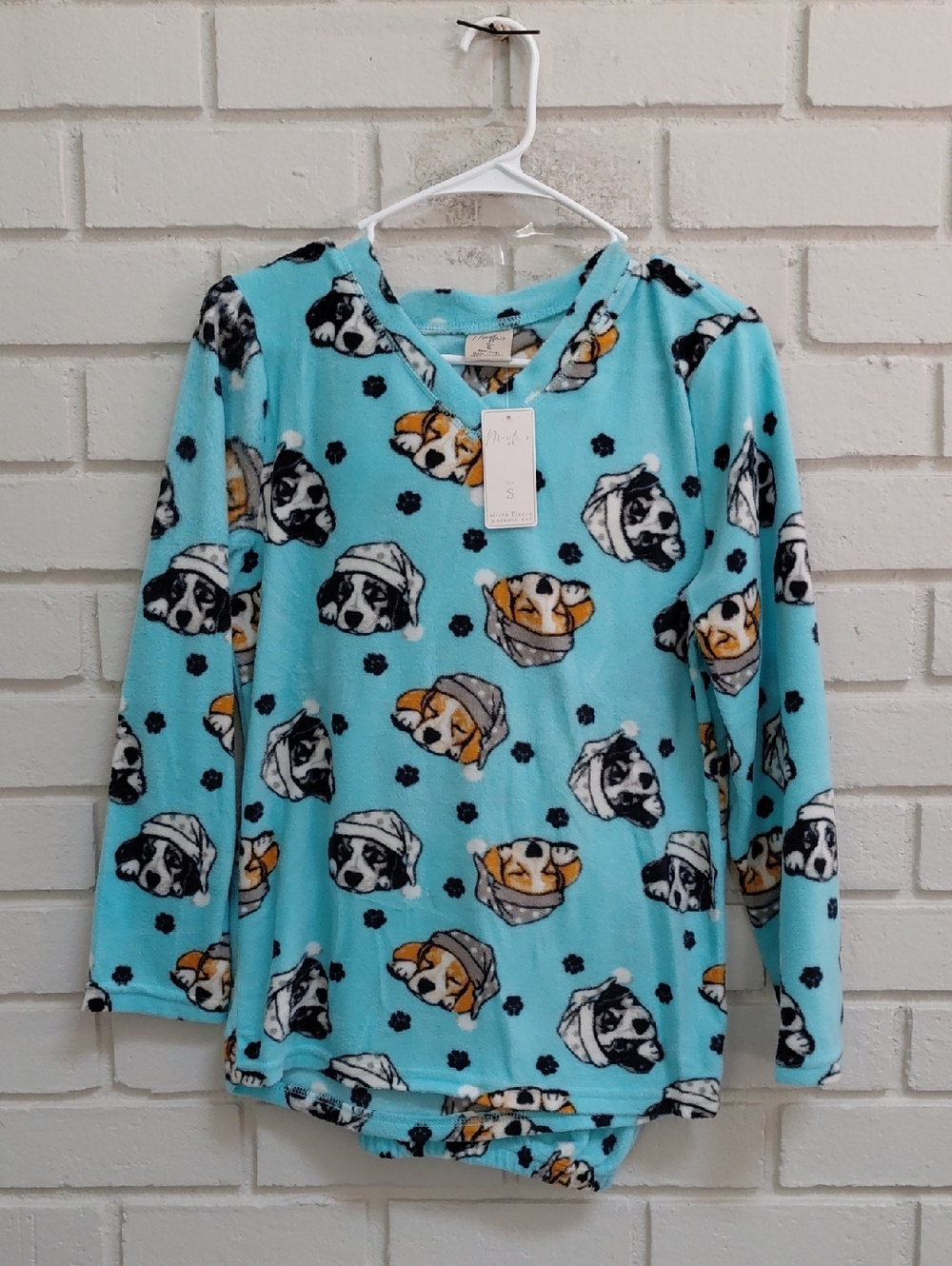 Mayfair Adorable Cozy Blue Puppy Print Micro- Fleece Pj's. Size Small   NWT